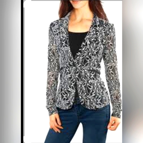 Allegra K Jackets & Blazers - NWT Allegra K Black And White Floral  Lace Sheer Blazer Sexy Date Night Party